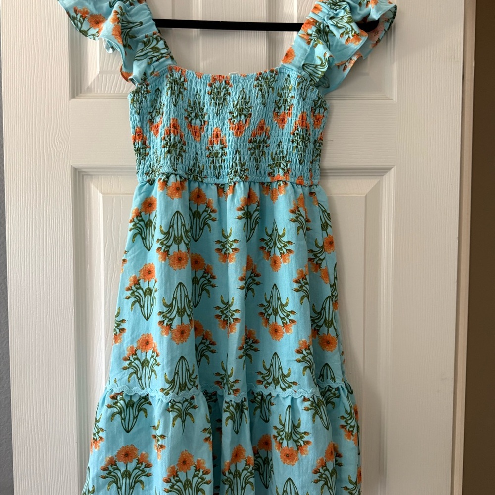 Blue Square Neck Flutter Sleeve Casual Dress